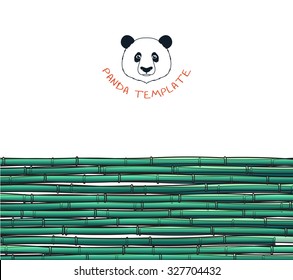Template with a bamboo stalks and branches. Japanese background. Illustration with a bamboos and panda for design and presentations