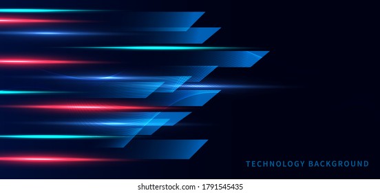 Template banner abstract technology futuristic geometric on dard blue background with red, blue light effect. Vector illustration 