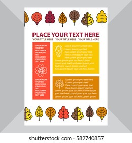 Template banner with autumn trees. Stock vector template, easy to use. Ecology themes. Size A4. Eps 10