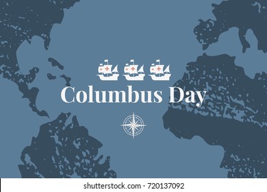 template for banner, Columbus day, ships and Atlantic ocean, vector illustration, america, africa and europpa