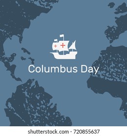 template for banner, Columbus day, ships and Atlantic ocean, flat vector illustration, america, africa and europpa