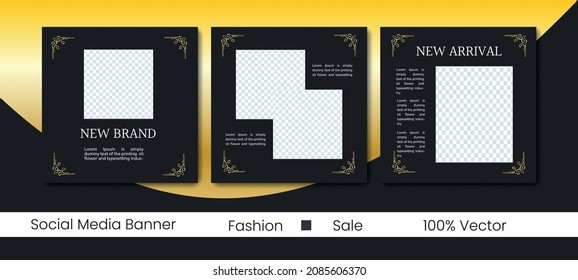 Template-Banner und Cover-Anzeigen, können für soziale Medien, Vorlagenverkauf mit schwarz-goldener Farbe, Datei mit Layered und eps10. Black Gold Social Media-Post-Design-Vorlage Paket Golden Premium Vecto