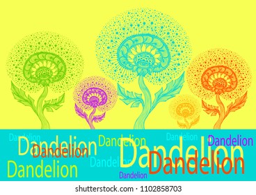 Template banner from Dancing Decorative Dandelion in Zen tangle style colorful made by trace for decoration package cosmetic perfume or for advertising children activities or organizations 