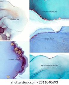 Template for banner design, poster. Ocean marble abstract background in technique of alcohol ink.