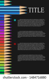 Template for banner, flyer, cover, web page, etc. Color pencils on the black background.