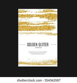 Template for banner, flyer, save the date, birthday party or other invitation with gold background. Gold glitter card design. 100% vector design template - easy to use and edit. 