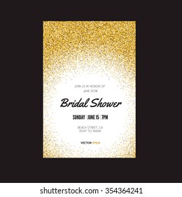 Template For Banner, Flyer, Save The Date, Birthday Party Or Other Invitation With Gold Background. Gold Glitter Card Design. 100% Vector Design Template - Easy To Use And Edit. 