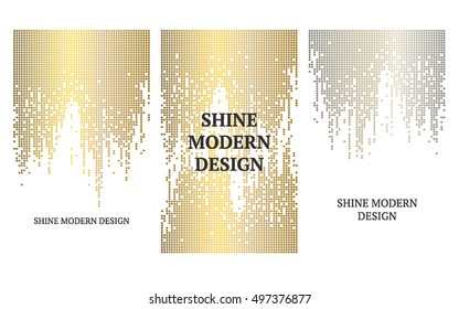 Template for banner, flyers, save the date, birthday or other invitation. Gold and silver rain on white background