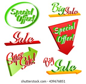 Template, banner, flyers set for Big Sale with attractive discount offers. Brightly colored sale banners in different shapes.Vector illustration. Isolated on white background.