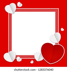 template banner frame and heart shape red color for valentines love card background and blank for copy space, red banner frame valentine with element heart shapes red and white decoration (vector)
