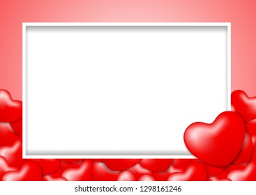 template banner frame with heart shape red colors for valentine love card background, red frame blank for valentine copy space, red banner frame valentines with element heart shapes decoration, vector