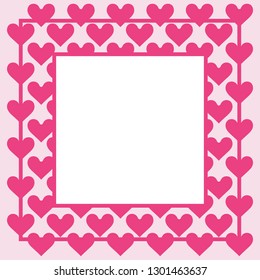 Template banner frame with heart shape pink red colors for valentine love card background, red frame valentines with element heart shapes decoration - vector