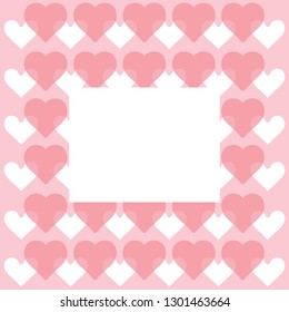 Template banner frame with heart shape pink red colors for valentine love card background, red frame valentines with element heart shapes decoration - vector