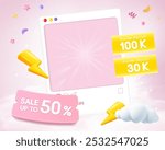 template banner frame promotion voucher discount and pink color background flash sale cloud vector template banner