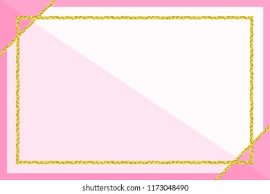 template banner with golden glitter frame on soft pink pastel background, glitter gold frame pink for advertising promotion special sale discount on media online beauty products cosmetics (vector)