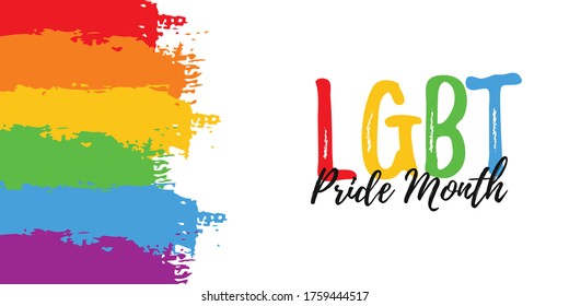 Template banner with hand draw LGBT rainbow flag in vector format. Love symbol background. Concept design