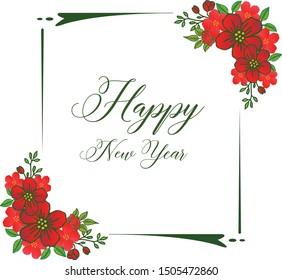 Template for banner happy new year, with elegant red wreath frame. Vector