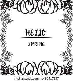 Template for banner of hello spring, with silhouette leaf floral frame. Vector
