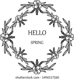 Template for banner of hello spring, with silhouette leaf floral frame. Vector