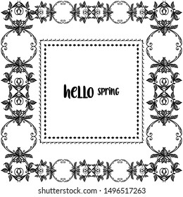 Template for banner of hello spring, with silhouette leaf floral frame. Vector