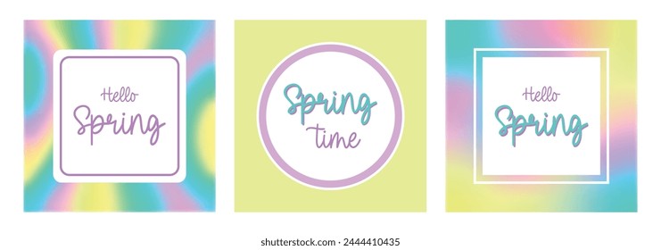 Template for banner, invitation, postcard with colored, textbox neon gradient. Hologram frame. Hello spring. Spring time. Vector illustration of EPS10