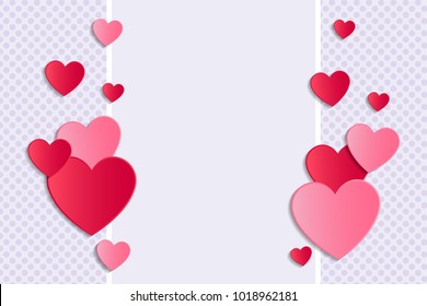 Template of banner with paper cut hearts and copyspace. Valentine's Day, Mother's Day or Women's Day. Vector.