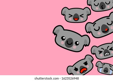 Template banner with place for text - funny Emoji koalas Vector illustration