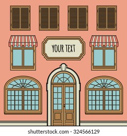 Template banner or postcard with the facade of the house.