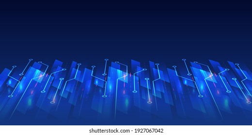 Template for banner, presentation. Hi-tech 3d circuit board design innovation concept. Abstract futuristic wide communication vector illustration. Sci-fi Perspective technology on the blue background