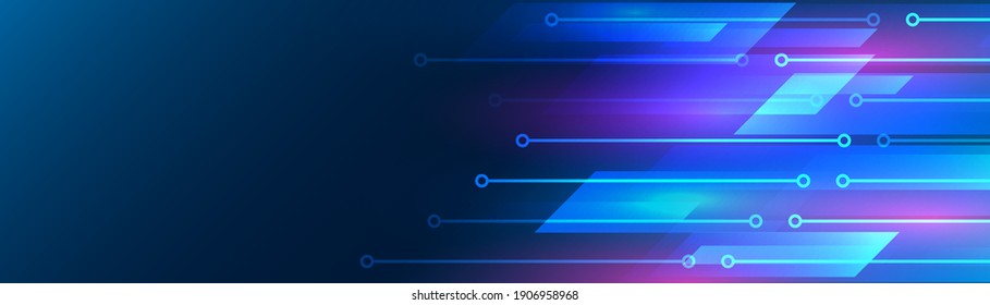 Template for banner or presentation. Hi-tech circuit board design innovation concept. Abstract futuristic wide communication vector illustration. Sci-fi technology on the blue background.