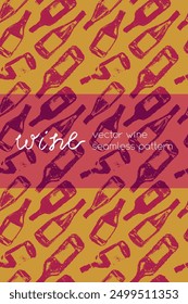 Template banner with red wine bottles pattern seamless. Hand-drawn coal sketches of red wine and white wine in vector. Winery frame design, grape alcohol pattern.