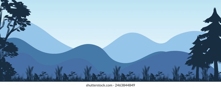 template banner with silhouette colors with a natural mountain theme, designed in the form of a silhouette of a natural view