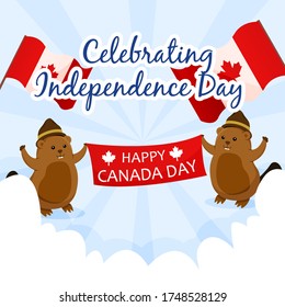 template banner square greeting canada day with beaver character
