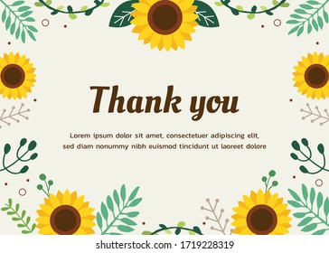 Template Banner with sunflower and element of leaves and text of thank you. illustation of sunflower and leaves for graphic, banner,greeting card,etc.