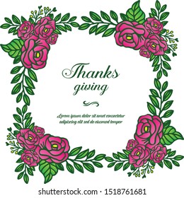 Template for banner of thanksgiving, with realistic rose pink flower frame. Vector