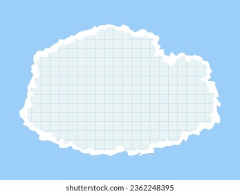 Template for a banner, torn notebook sheet on a blue background. Vector illustration of torn paper with a checkered pattern, sheet for notes, template for banner.