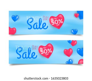 template banner valentine sale with 3d hearts