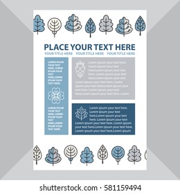 Template banner with winter trees. Stock vector template, easy to use. Ecology themes. Size A4. Eps 10