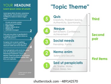 Template of banner/poster/brochure/presentation of business analysis with five items. Vector image.
