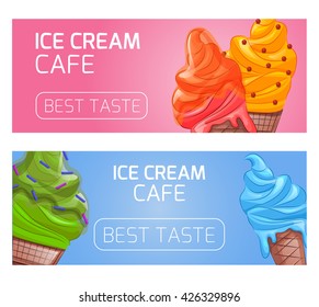 Template banners, flyers, gift certificates for ice cream cafes.  Design element for your creativity