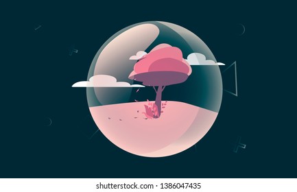 Template for banners. Space research. Transparent planet. Violet Universe. Vector graphics and design