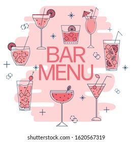 Template for bar menu with modern style thin line cocktails