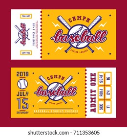 Template for baseball ticket. Graphic design with lettering