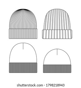 Template beanie illustration flat design outline template clothing collection hat