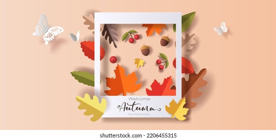 Template with a beautiful collection of autumn leaves, 
paper illustration, and 3d paper.