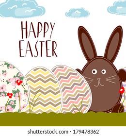 Template of beautiful Easter greeting card, vector illustration