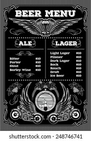 template for the beer menu on a black background with motorcycles and wings
