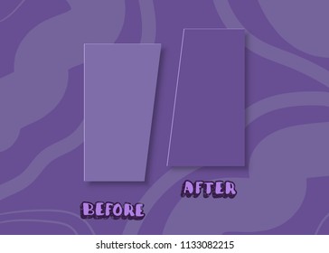 Template before and after background. Comparison ultra violet card with empty space. Vector illustration.