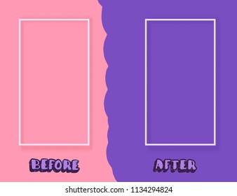 Template before and after background. Comparison card with empty space. Vector illustration.