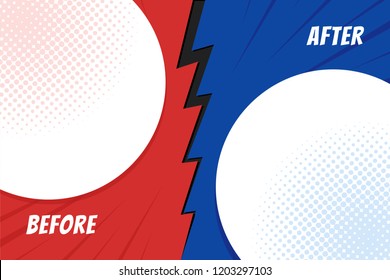 Template before and after background. Comparison card with empty space. Vector illustration.